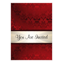 Rich dark red damask & gold announcement