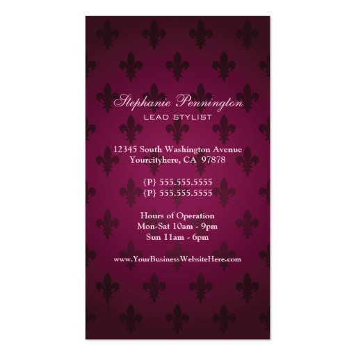 Rich elegant fleurdelis salon spa business card (back side)