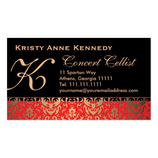 Rich Elegant Red Gold and Black Damask Classical Business Card Templates (front side)
