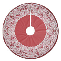 Rich Elegant Red with Vintage Off White Lace Fleece Tree Skirt