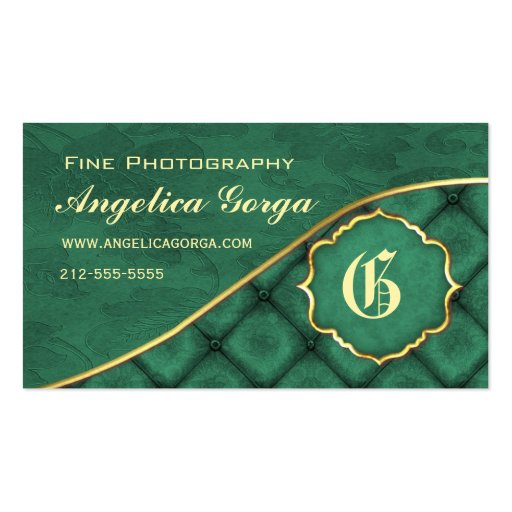 Rich Forest Green Damask Business Card (front side)