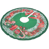 Rich Green Ombre  with Lace Christmas Wreath Brushed Polyester Tree Skirt