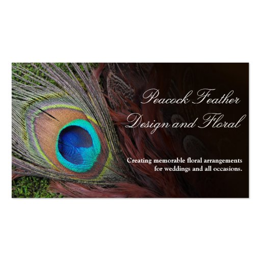 Rich Peacock Feather with Green Moss Business Card (front side)