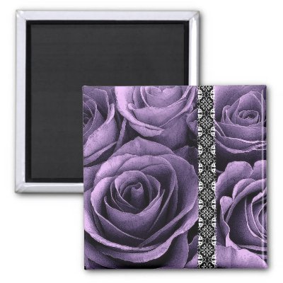 Rich Purple Wedding Rose Bouquet with Lace Fridge Magnet by JaclinArt