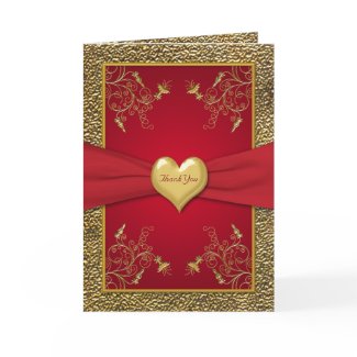 Rich red and Gold Heart Thank You Card card