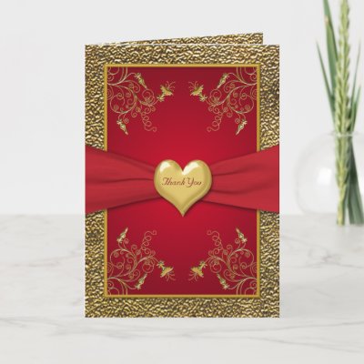 Rich Red and Gold Heart Thank You Card by NiteOwlStudio