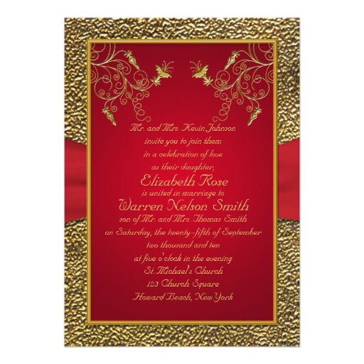 Rich Red and Gold Monogram Wedding Invitation
