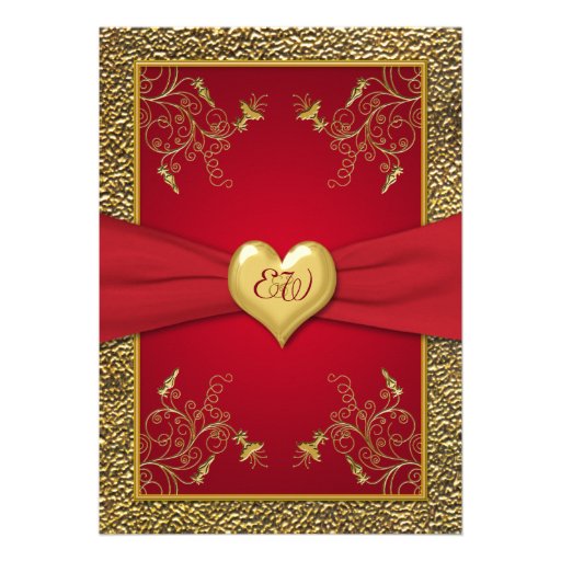 Rich Red and Gold Monogram Wedding Invitation