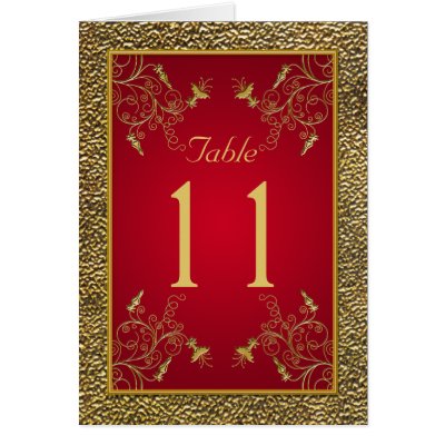 Rich Red and Gold Table Number Card