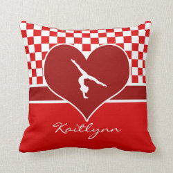 Rich Red Checkered Gymnastics with Monogram Throw Pillow