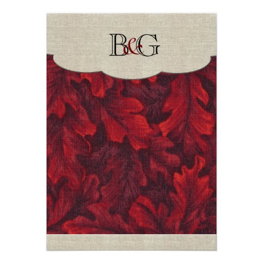 Rich Red Fabric Leaves & Linen Wedding Invitation