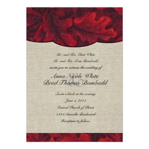 Rich Red Fabric Leaves & Linen Wedding Invitation