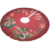 Rich Red Ombre with Christmas Wreath Brushed Polyester Tree Skirt