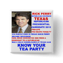 Rick Perry, Tea Party Governor of Texas Pinback Buttons