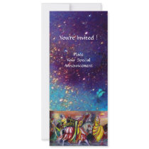 RIDERS IN THE NIGHT ,bright vibrant blue sparkles Invite