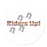 riders up! silver horseshoes round sticker