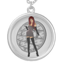 Riding Crop Mistress - Dungeon Wall Background Personalized Necklace