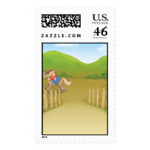 riding rocking little cowboy boy postage stamp