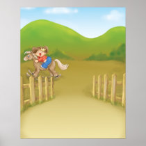riding rocking little cowboy boy poster