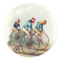 Riding Roosters Round Stickers