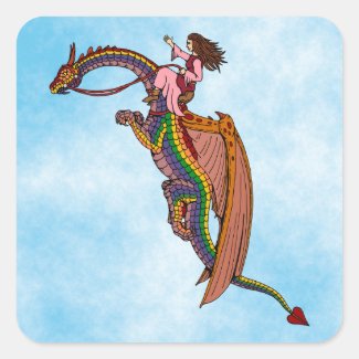 Riding the Rainbow Dragon Square Sticker