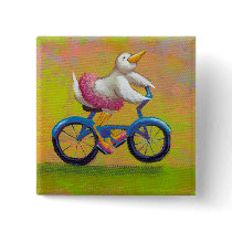 Riding to the Recital - fun happy bicycling bird buttons
