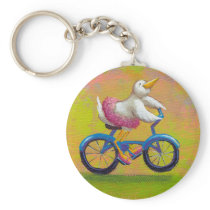 Riding to the Recital - fun happy bicycling bird keychains