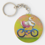 Riding to the Recital - fun happy bicycling bird Keychain