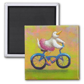 Riding to the Recital - fun happy bicycling bird Refrigerator Magnets