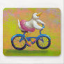 Riding to the Recital - fun happy bicycling bird Mousepads