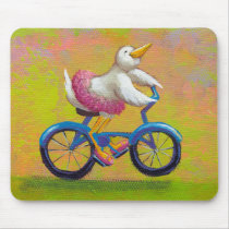 Riding to the Recital - fun happy bicycling bird mousepads