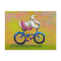 Riding to the Recital - fun happy bicycling bird postcards