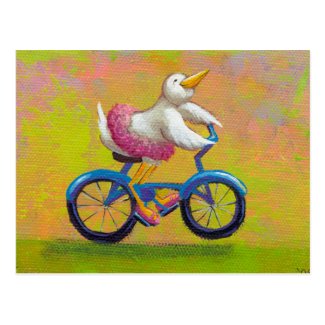 Riding to the Recital - fun happy bicycling bird Postcards