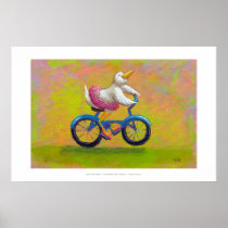 Riding to the Recital - fun happy bicycling bird Poster