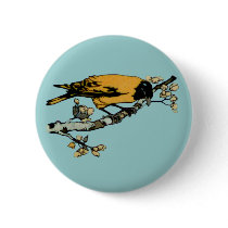 Rielaboration of Yellow Vintage Bird Illustration Pinback Button