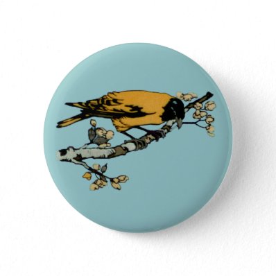Rielaboration of Yellow Vintage Bird Illustration Pinback Button