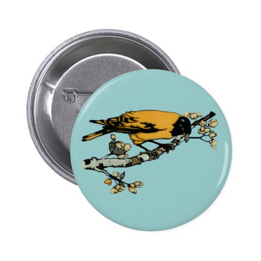 Rielaboration of Yellow Vintage Bird Illustration Pinback Button