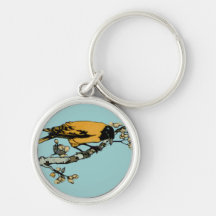 Rielaboration of Yellow Vintage Bird Illustration Key Chain