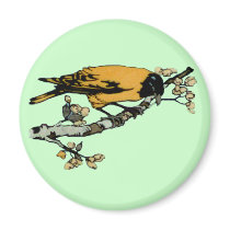 Rielaboration of Yellow Vintage Bird Illustration Fridge Magnets