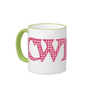 Ringer Coffee Mug, Welsh Cwtch, Red Check Gingham