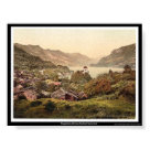 postcard - A beautiful, one-of-a-kind photochrom print of Ringgenberg in Bernese Oberland, Switzerland.  The photochrom process was one of the earliest efforts at bringing color to photography.  It used high quality color inks which were laid down on paper with multiple lithographic stones, creating a beautiful hand-colored rendering. An application of a varnish coat gave the print a lustrous quality and added a depth and richness often found in more modern color photographs. These factors contributed to a unique and distinct print quality.    This print would make an excellent gift for a friend, family member, or co-worker, or wall hanging for your private collection.  It beckons a deep appreciation and warmness of times gone by.