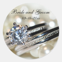 Rings and Pearls Wedding Envelope Seal Round Sticker