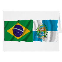 Rio de Janeiro & Brazil Waving Flags Greeting Card