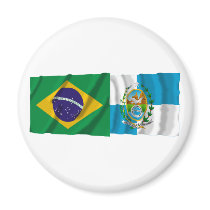 Rio de Janeiro & Brazil Waving Flags Magnet