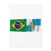 Rio de Janeiro & Brazil Waving Flags Postcards