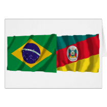 Rio Grande do Sul & Brazil Waving Flags Cards