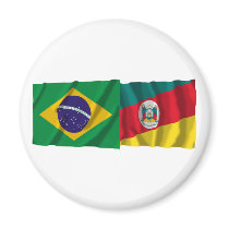 Rio Grande do Sul & Brazil Waving Flags Refrigerator Magnets