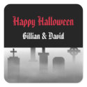RIP cemetery tombstone foggy happy halloween favor sticker