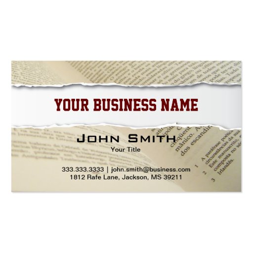 Ripped Book Pages business card
