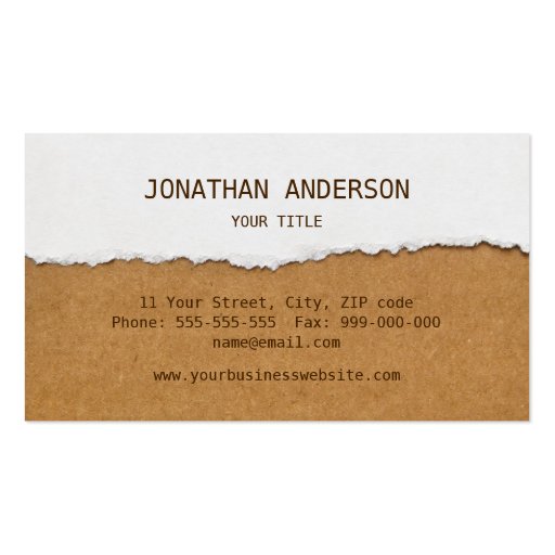 Ripped Paper And Cardboard business card (front side)